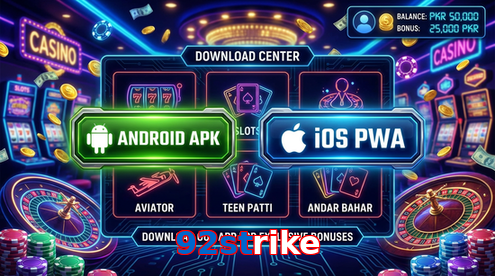 Main screen of 92Strike download page for PK players